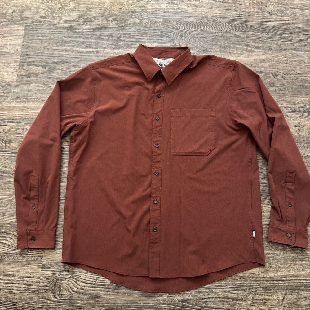 EDDIE BAUER L/S Button Woven Tech Shirt, Men's Size XL rust